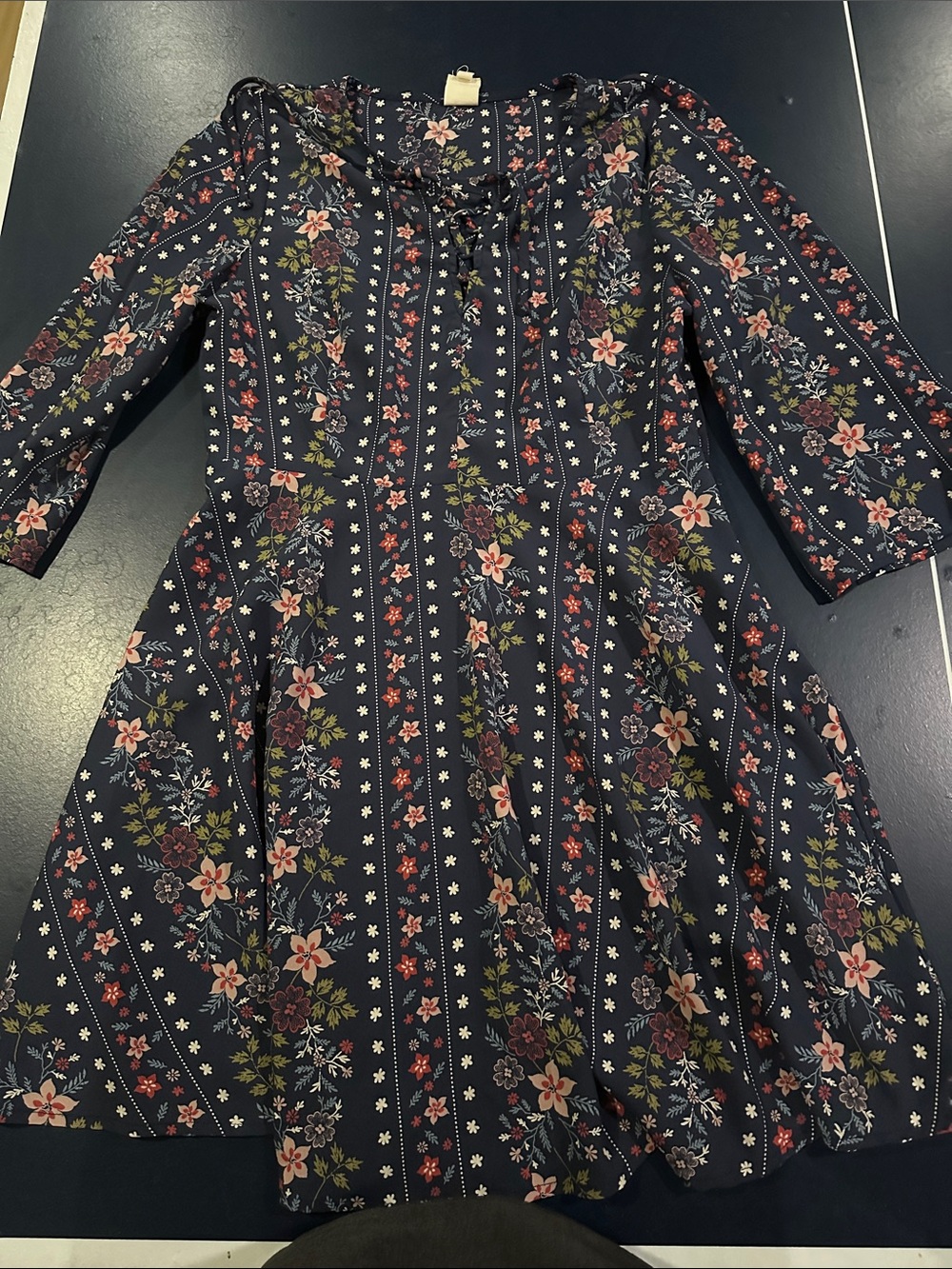 Girls Navy Floral Tie-Neck Dress from pink Owl